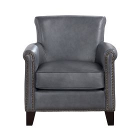 Classic Traditional Accent Chair 1pc Solid Wood frame Burnish Gray Top-Grain Leather Nailhead Trim Living Room Furniture