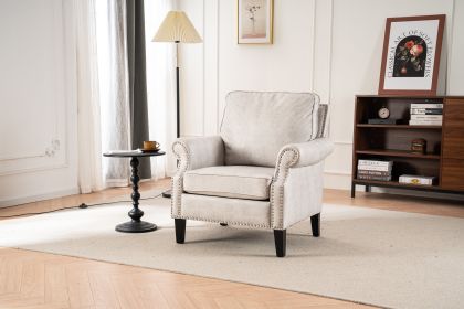 Single seat sofa chair set modern design wooden leg upholstery leisure nail armchair with leather air (Beige)