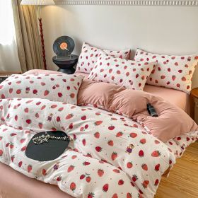 Four-piece Bed Set Jacquard Quilt Cover Sheets (Option: Strawberry Blossom-150to180cm)