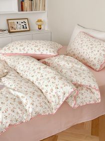 Super Soft Sleep Naked Class A Cotton Double-layer Yarn Four-piece Set (Option: Huayang-200CM Flat Sheet 4pcs Set)