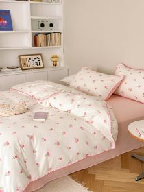 Super Soft Sleep Naked Class A Cotton Double-layer Yarn Four-piece Set (Option: Fenyu-180CM Flat Sheet 4pcs Set)