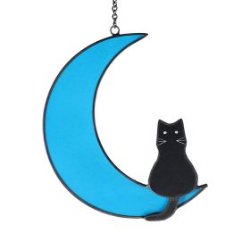 Black And White Cat Pendant Moon Stained Glass Window Ornaments (Option: Moonlight Black Cat)