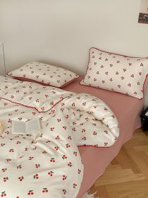 Super Soft Sleep Naked Class A Cotton Double-layer Yarn Four-piece Set (Option: Cherry Sauce-120CM Flat Sheet 3pcs Set)