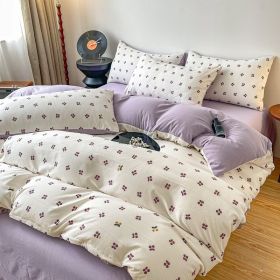 Four-piece Bed Set Jacquard Quilt Cover Sheets (Option: Purple Cherry-150to180cm)
