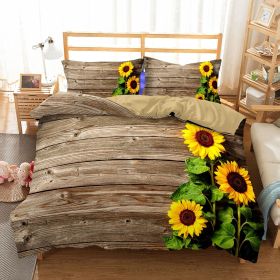 Three-piece Sunflower Quilt Cover Home Textile Bedding (Option: Wood Sunflower-200x230cm)