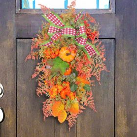 New Christmas Autumn Thanksgiving Wreath Pumpkin Bow Artificial Door Hanging Decoration (Option: Thanksgiving Day)