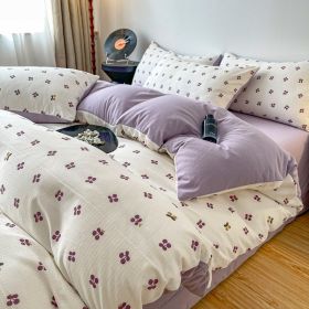Thickened Brushed Maternal And Child Bedding Student Dormitory Three-piece Set (Option: Purple cherry-1.8m bed)