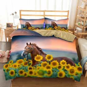 Three-piece Sunflower Quilt Cover Home Textile Bedding (Option: Horse And Sunflower-200x230cm)