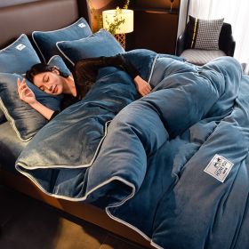 Pure Color Thickened Warm Milk Fiber Four-piece Set (Option: Blue-180CM Four Piece Set)