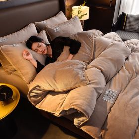 Pure Color Thickened Warm Milk Fiber Four-piece Set (Option: M Brown-180CM Four Piece Set)