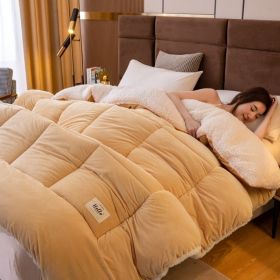 Thickened Milk Fiber Quilt Double-sided Velvet Warm Thickened Duvet Insert (Option: Light Khaki-180x220cm 3kg)