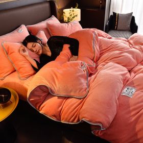 Pure Color Thickened Warm Milk Fiber Four-piece Set (Option: Jade Pink-180CM Four Piece Set)