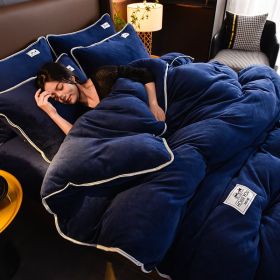 Pure Color Thickened Warm Milk Fiber Four-piece Set (Option: Dark Blue-180cm Fitted Sheet 4pcs Set)