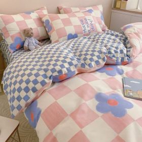 Washed Cotton Four-piece Bedding Set (Option: Pink Plaid-180cm)