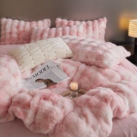 Fur Velvet Four-piece Set Fitted Sheet Set Bedding (Option: Blooming Powder-180cm Flat Sheet 4pcs Set)