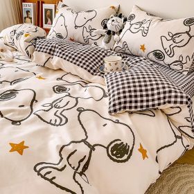 Washed Cotton Four-piece Bedding Set (Option: Happy Snoopy White-180cm)